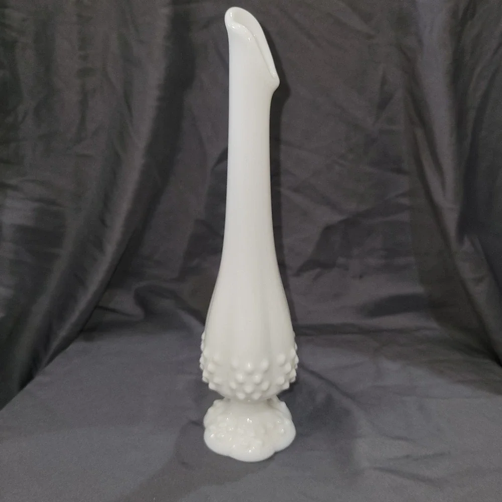 Vintage Fenton Milk Glass Hobnail Swung Vase